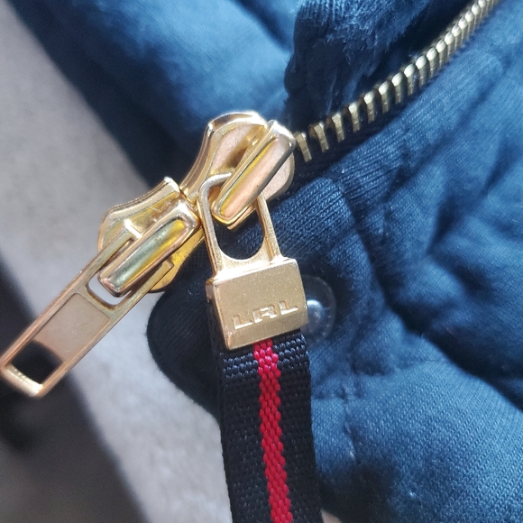 Ralph Lauren Women's Sz.Large Quilted Navy Parka Jacket hooded Mid length - Picture 11 of 11